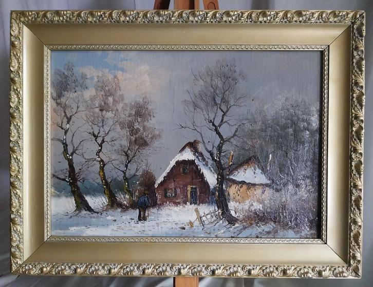 Winterlandschap - Paneel - 1920, Antiek en Kunst, Kunst | Schilderijen | Klassiek, Ophalen of Verzenden