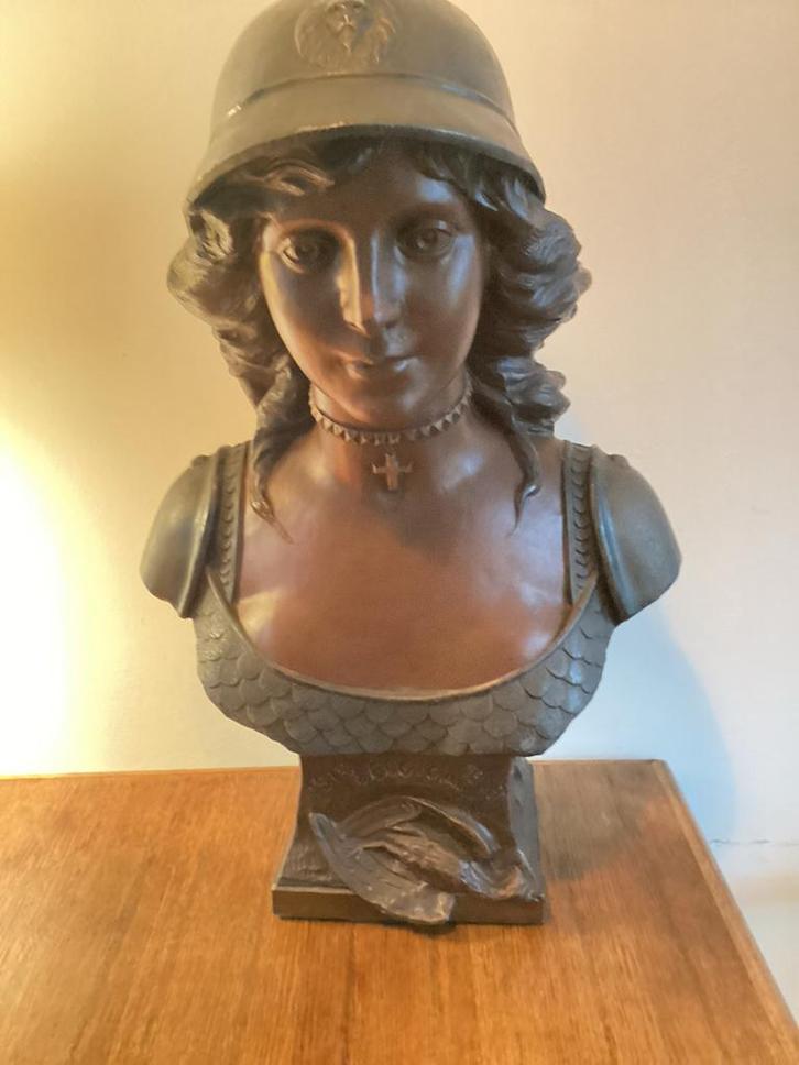 Art Nouveau Zamak Sculptuur Dame met Helm - Frans Müller, Huis en Inrichting, Woonaccessoires | Boeddhabeelden, Gebruikt, Ophalen