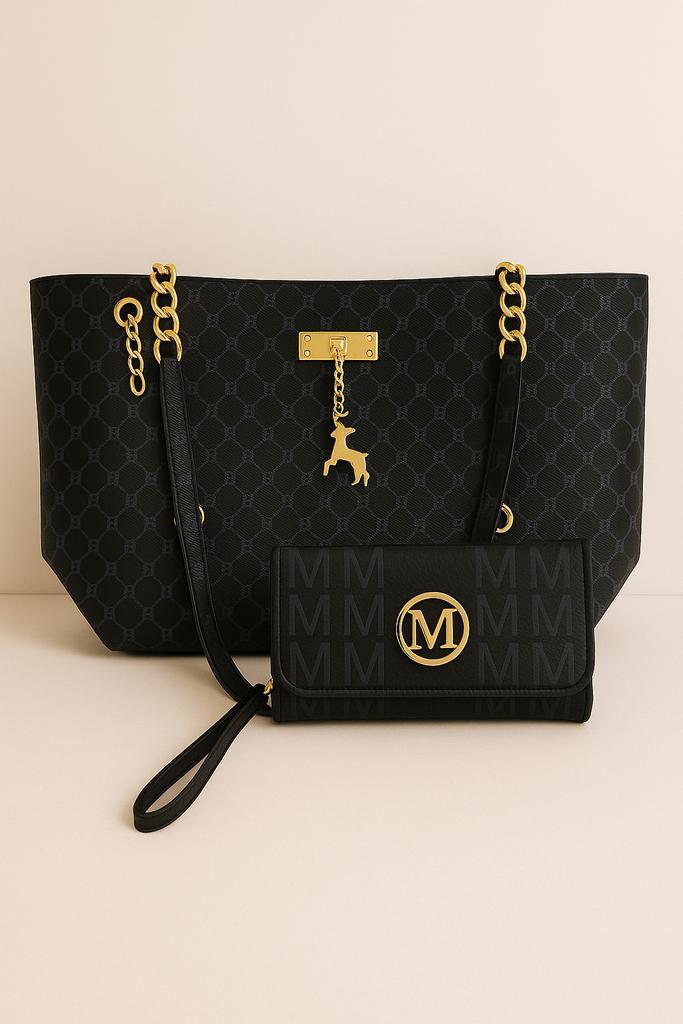 Luxe zwarte handtas +portemonnee goud details designer stijl, Sieraden, Tassen en Uiterlijk, Tassen | Damestassen, Nieuw, Handtas