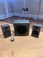 Logitech z333 speakers met subwoofer en rca verlengkabels, Computers en Software, Pc speakers, Ophalen of Verzenden, Zo goed als nieuw