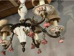Vintage porseleinen kroonluchter met roosjes - 5 lichts, Huis en Inrichting, Lampen | Kroonluchters, Gebruikt, Ophalen of Verzenden