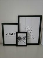 Zwarte houten fotolijsten incl prints 3st, Minder dan 50 cm, Ophalen of Verzenden, Zo goed als nieuw, Minder dan 50 cm