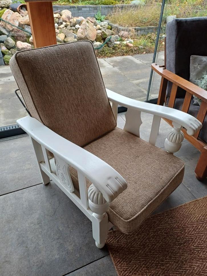 2 Verstelbare rookstoelen, in goede staat, Huis en Inrichting, Fauteuils, Gebruikt, Hout, Stof, 50 tot 75 cm, 75 tot 100 cm, Ophalen of Verzenden