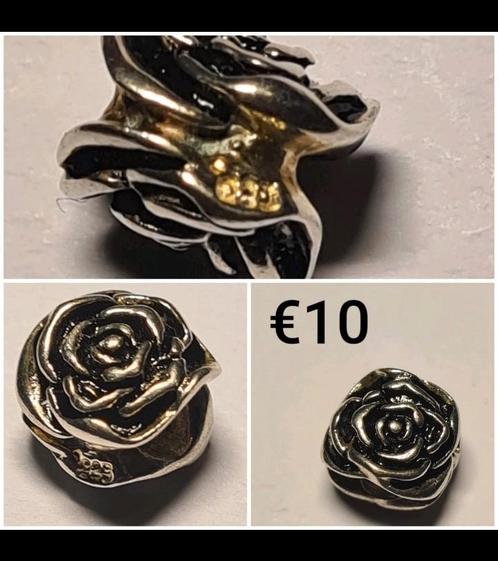 Bedel zilver roos * meer bedels te koop *, Sieraden, Tassen en Uiterlijk, Bedels, Zo goed als nieuw, Overige merken, Zilver, 1 bedel