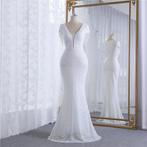 Witte lange mermaid jurk korte mouw gala avondjurk glitter, Kleding | Dames, Jurken, Nieuw, Wit, Verzenden