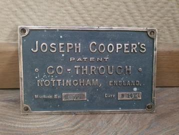 Machine plaat van Joseph Cooper go trough kant machine beschikbaar voor biedingen