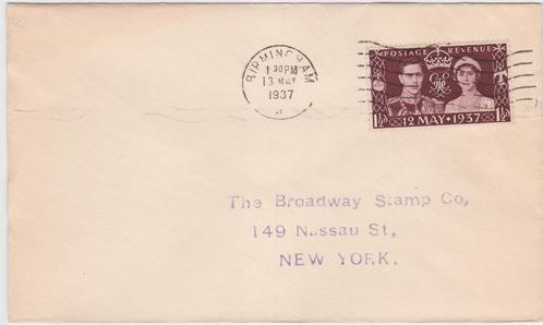 GROOT BRITTANNIE envelop Birmingham - New York 13 mei 1937, Postzegels en Munten, Postzegels | Europa | UK, Ophalen of Verzenden
