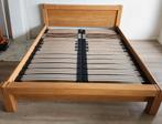 Te koop, eiken fineer bed van weba, maat 160 x 200, Ophalen, Overige materialen, Bruin, Tweepersoons