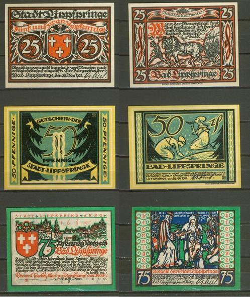 Lippspringe 25-50-75 Pf 1921 Noodgeld Notgeld Biljet r-13, Postzegels en Munten, Bankbiljetten | Europa | Niet-Eurobiljetten, Setje
