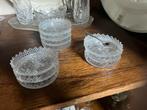 12 waaier kristallen onderzetters en mosterdlepeltje, Antiek en Kunst, Ophalen of Verzenden
