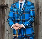 Blauw geruit oppo suit, Kleding | Heren, Ophalen of Verzenden, Zo goed als nieuw, Overige maten, Blauw