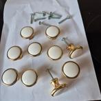 10 Vintage goudkleurige kastknopjes, wit frontje, Huis en Inrichting, Ophalen of Verzenden, Gebruikt