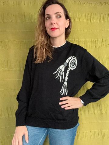 Vintage trui / pullover - gebreid - zwart / wit 36 / S beschikbaar voor biedingen