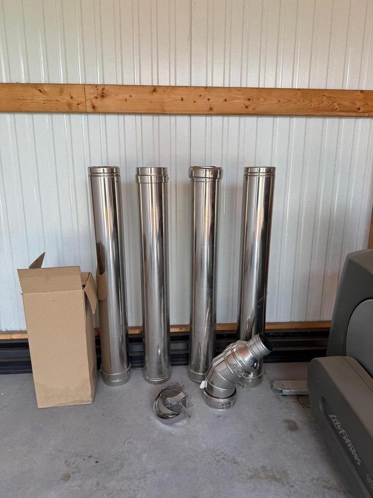 Dubbelwandige Kachelpijpen, 80/130 en 4 meter stukken, Doe-het-zelf en Verbouw, Verwarming en Radiatoren, Zo goed als nieuw, Kachel