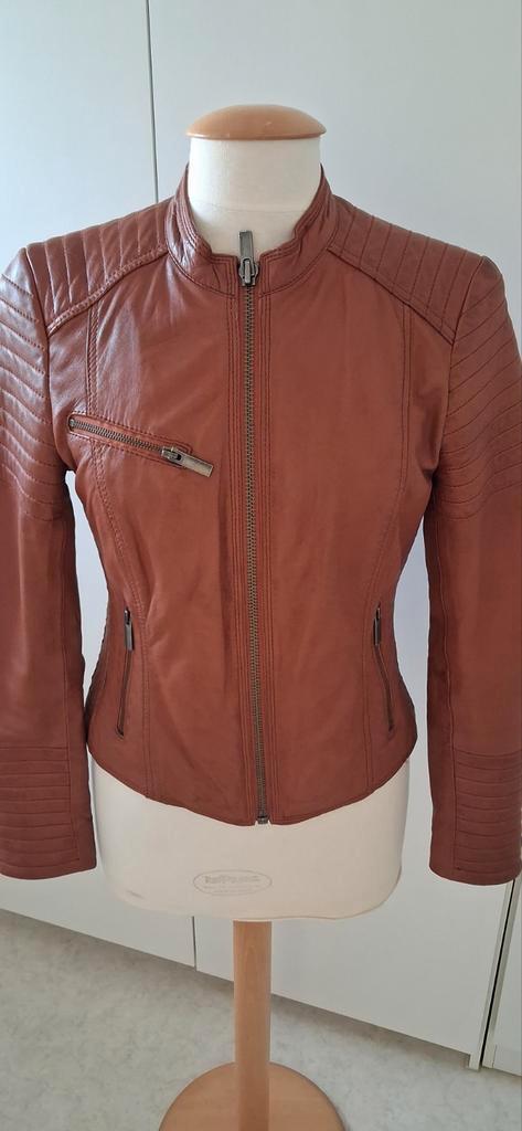 Leren jasje bruin maat M merk Transmission in nieuwstaat, Kleding | Dames, Jassen | Zomer, Zo goed als nieuw, Maat 38/40 (M), Bruin