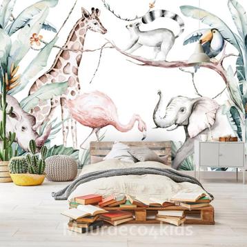 Aquarel jungle behang Paradise Animals | Muurdeco4kids beschikbaar voor biedingen