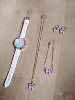 Sieraden set ketting armband horloge oorbellen, Ophalen of Verzenden, Zo goed als nieuw, Roze, Overige materialen