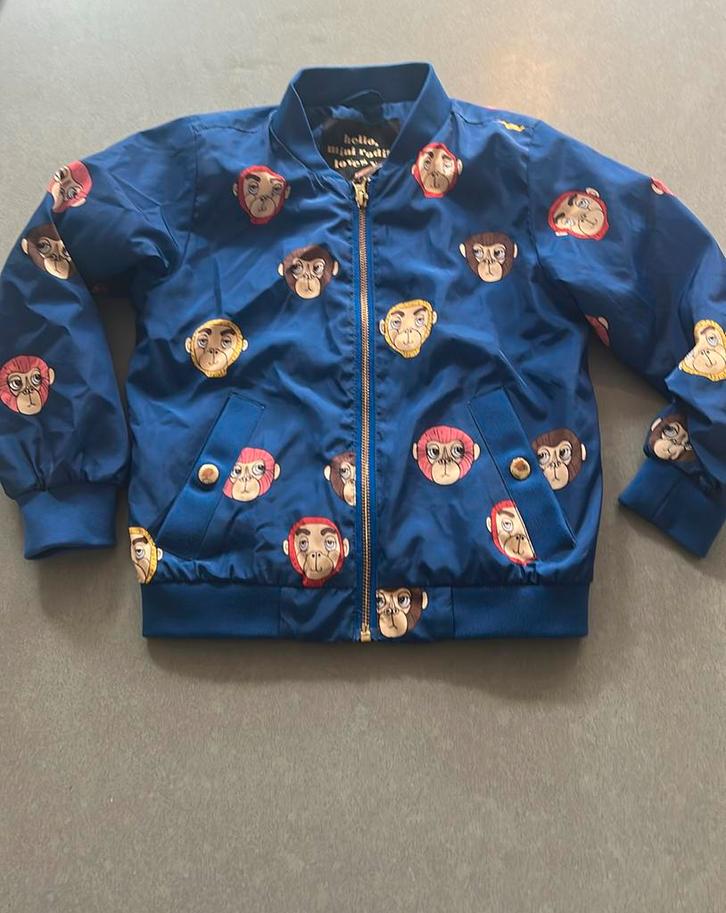 Mini Rodini bomber jasje blauw met aapjes maat 116 - 122, Kinderen en Baby's, Kinderkleding | Maat 116, Zo goed als nieuw, Jongen of Meisje