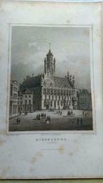 093 A Middelburg Stadhuis Staalgravure 1860 wat vlekjes, Antiek en Kunst, Kunst | Etsen en Gravures, Ophalen of Verzenden
