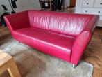 2x rood lederen 3 zits banken, Huis en Inrichting, Ophalen, Gebruikt, 75 tot 100 cm, Tweepersoons