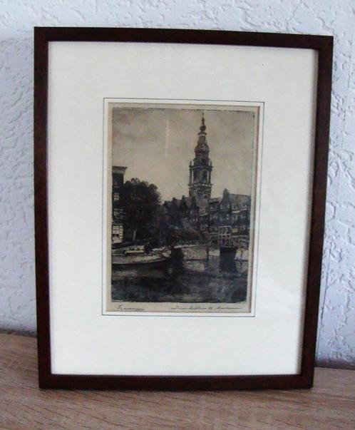 Amsterdam , ' de zuiderkerktoren ' - Jan Zwerver 1907-1973, Antiek en Kunst, Kunst | Etsen en Gravures, Ophalen of Verzenden