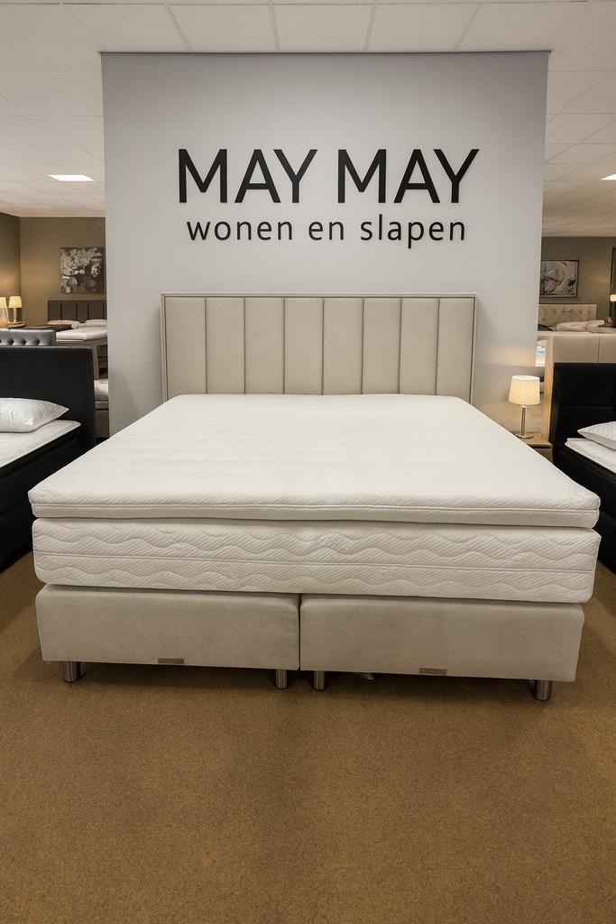 Boxspring XL 200x210cm Beige stof Direct/leverbaar E-7255, Huis en Inrichting, Slaapkamer | Boxsprings, Nieuw, Overige maten, 210 cm