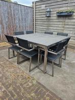 Tuintafel graniet, RVS, 8 persoons, incl. stoelen. 150x150., Ophalen, Gebruikt, Rechthoekig, Overige materialen