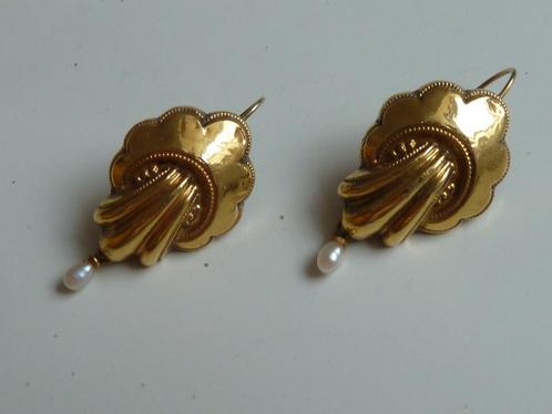 Antieke 14 kt gouden oorbellen dormeuses Biedermeier ca 1850, Sieraden, Tassen en Uiterlijk, Antieke sieraden, Oorbellen, Goud