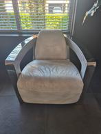Design fauteuil RVS met wit leder EYE-CATCHER!!, Huis en Inrichting, Fauteuils, Ophalen, Zo goed als nieuw, 50 tot 75 cm