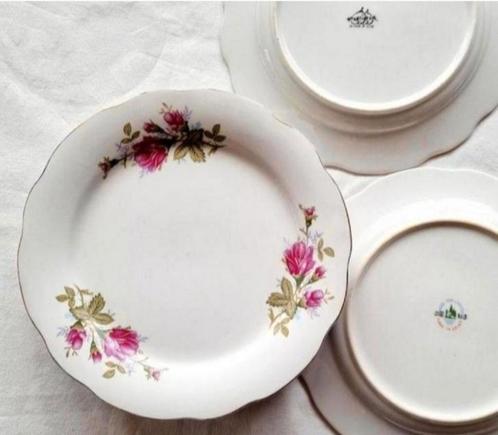 Chinese borden roze roosjes gouden bies kommen schaal, Huis en Inrichting, Keuken | Servies, Bord(en), Overige stijlen, Ophalen of Verzenden