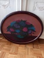 Schilderij hortensia's olieverf op paneel/ovaal, Ophalen of Verzenden