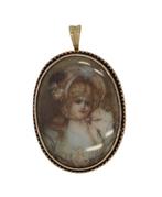 Grote 14 karaats gouden portret ketting hanger meisje antiek