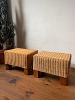 Vintage Rotan Voetenbankjes - Set van 2, Ophalen, Minder dan 50 cm, Vierkant, X