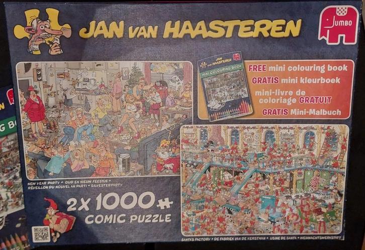 Jan van Haasteren 2x1000 Comic Puzzel + Kleurboek, Hobby en Vrije tijd, Denksport en Puzzels, Zo goed als nieuw, 500 t/m 1500 stukjes