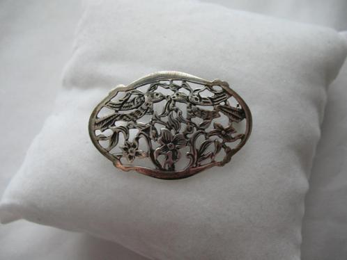 Zilveren Open Gewerkte Broche Bloemen en Vogels Vintage, Sieraden, Tassen en Uiterlijk, Antieke sieraden, Broche, Zilver, Ophalen of Verzenden
