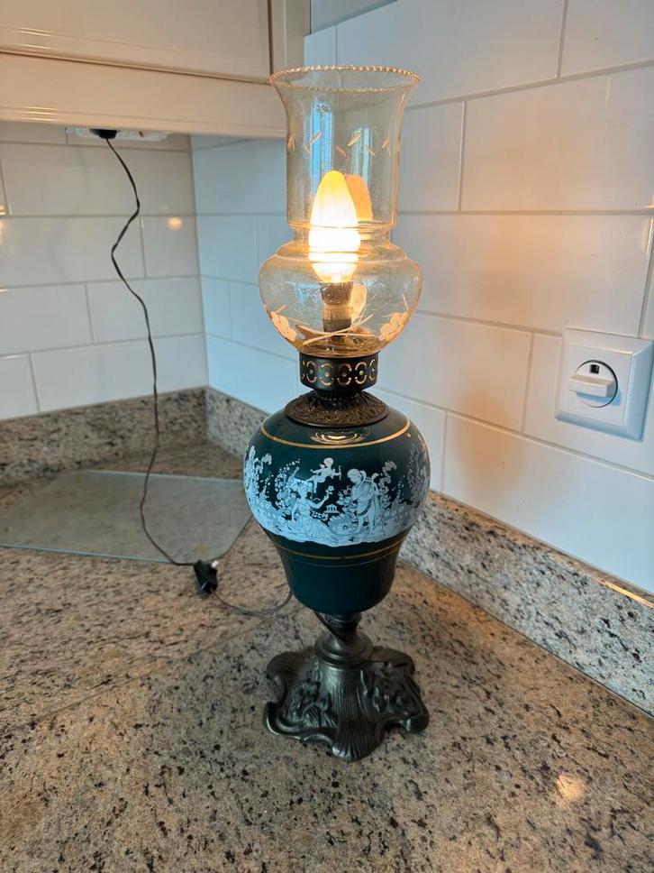 Vintage Lamp met Glazen Kap, Huis en Inrichting, Lampen | Vloerlampen, Gebruikt, Minder dan 100 cm, Glas, Ophalen
