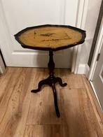 Antiek Houten bijzettafel met leer opknapper, Gebruikt, Overige vormen, 60 cm of meer, Hout