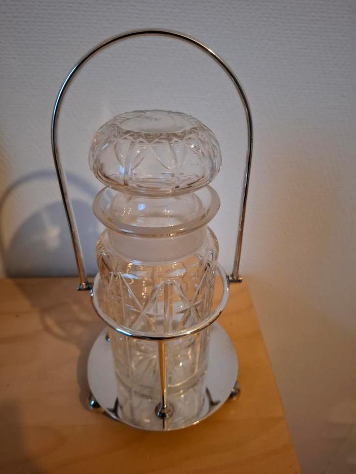 Antieke Kristallen Karaf met verzilverd Handvat en voet, Antiek en Kunst, Antiek | Glas en Kristal, Ophalen of Verzenden