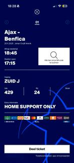Ajax - Benfica Zuid 2 Vak 429, Tickets en Kaartjes, Seizoenskaart, Eén persoon, Augustus