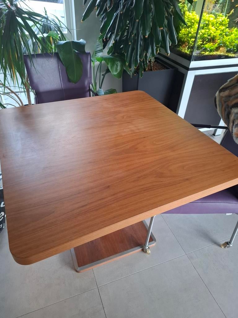 Prachtige massief notenhouten arco design tafel, Huis en Inrichting, 200 cm of meer, Zo goed als nieuw, Rechthoekig, 50 tot 100 cm