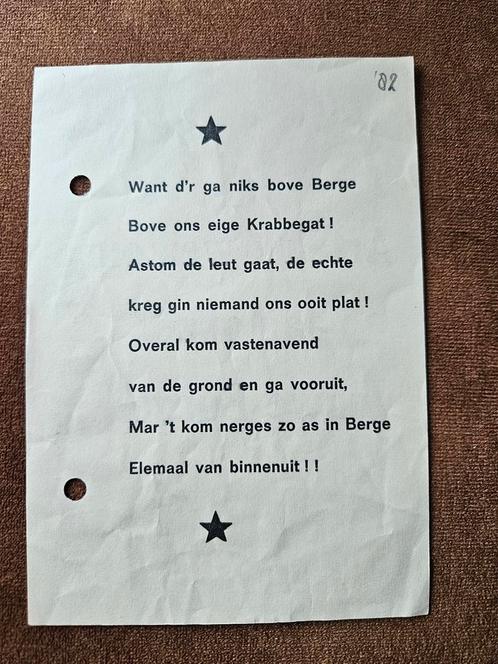 Uniek liedje ofavend 1982 vastenavend Krabbegat, Verzamelen, Overige Verzamelen, Ophalen of Verzenden