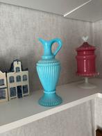 Opaline blauw glas kruikje vaas kannetje geribbeld glas, Antiek en Kunst, Ophalen of Verzenden