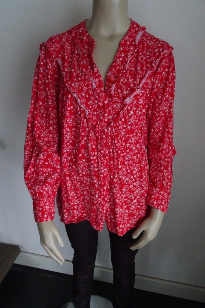 rode blouse met witte bloemetjes maat 44 C&A, Kleding | Dames, Blouses en Tunieken, Zo goed als nieuw, Maat 42/44 (L), Rood, Ophalen