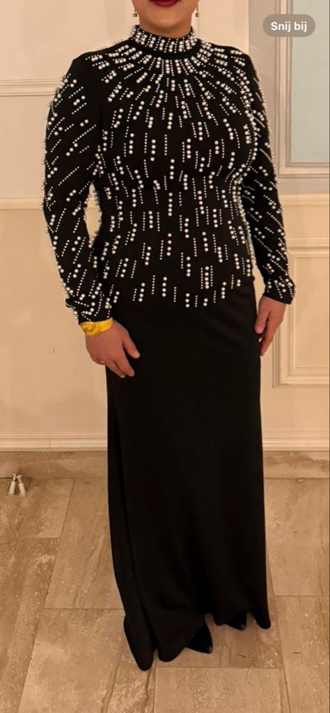 Elegante Avondjurk / Abiye - Maat 44, Kleding | Dames, Jurken, Gedragen, Maat 42/44 (L), Zwart, Onder de knie, Ophalen of Verzenden