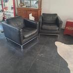 Machalke leren stoelen zwart met chroom frame, Ophalen, Eenpersoons, 75 tot 100 cm, Zo goed als nieuw