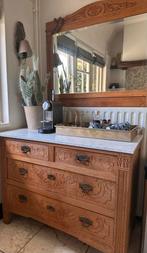 Antieke commode met facetgrslepen spiegel en Houtsnijwerk, Antiek en Kunst, Ophalen, Rechthoekig, 100 tot 150 cm, Minder dan 100 cm