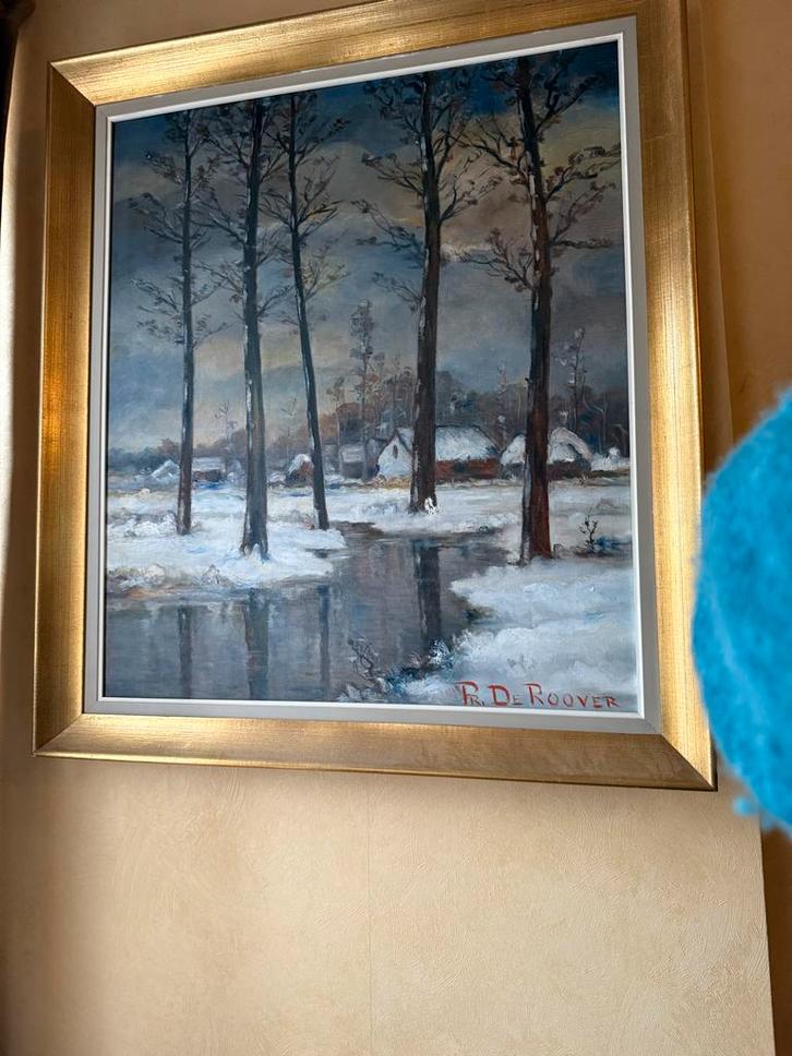 Winterlandschap schilderij in lijst, Antiek en Kunst, Kunst | Schilderijen | Klassiek, Ophalen