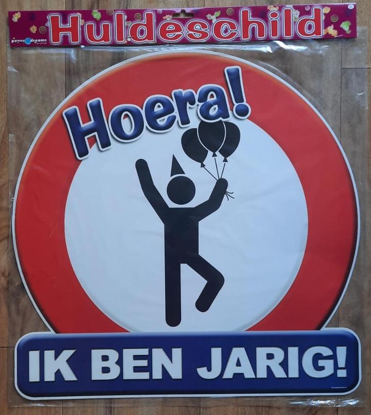 Huldeschild, Gevelvlag, enz.   - Ik Ben Jarig -   ( Nieuw ), Hobby en Vrije tijd, Feestartikelen, Nieuw, Versiering, Verjaardag