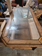 Vintage salontafel met glazen blad, Huis en Inrichting, Tafels | Salontafels, Gebruikt, Glas, Vintage, Ophalen of Verzenden