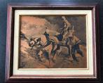 Kopergravure van boer en boerin met kar en paard, Ophalen of Verzenden